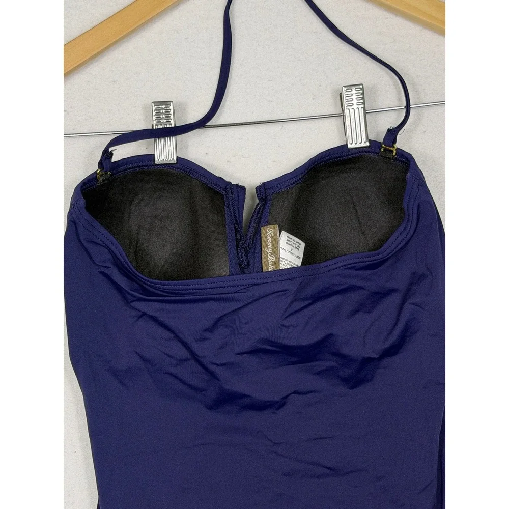 Tommy Bahama Pearl V-wire Bandeau One Piece Swimsuit Womens 6‎ Navy Blue Ruched